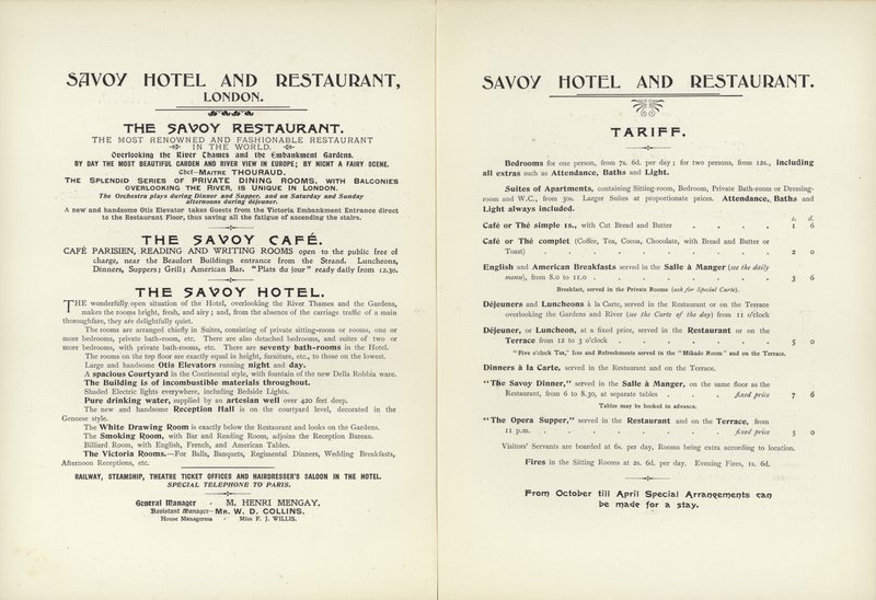 Savojský hotelový tarif, 1900 od English School