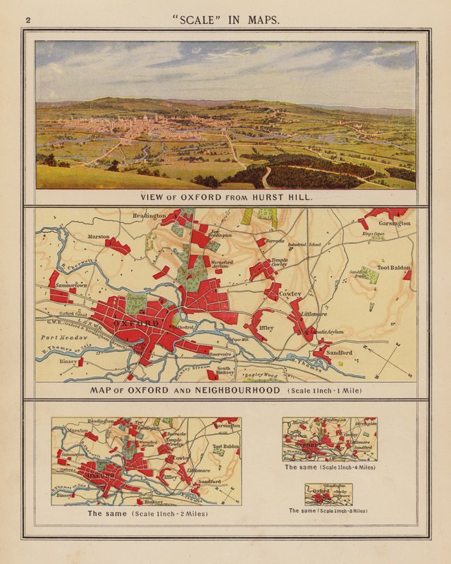 "Měřítko" v mapách (barevná litografie) od English School