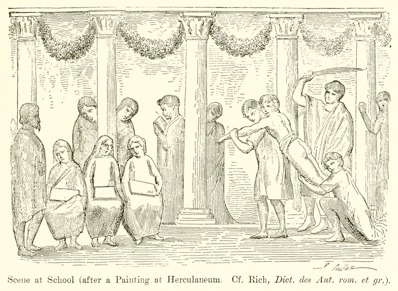 Scéna ve škole (po malbě v Herculaneu. Srov. Rich, Dict. des Ant. rom. et gr.) od English School