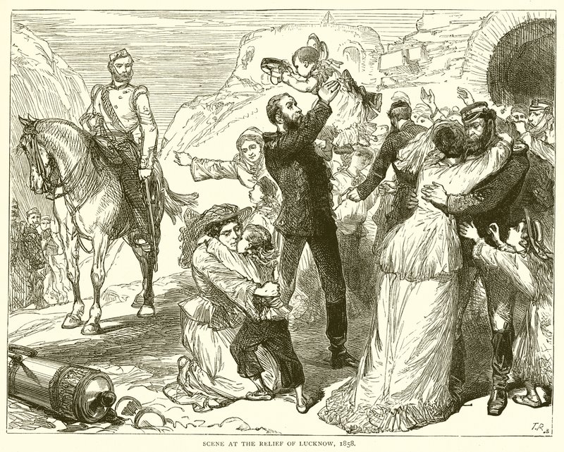 Scéna na reliéfu Lucknow, 1858 od English School