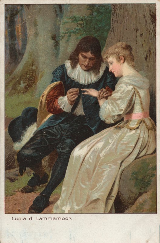 Scéna z tragické opery Gaetana Donizettiho Lucia di Lammermoor (chromolitho) od English School