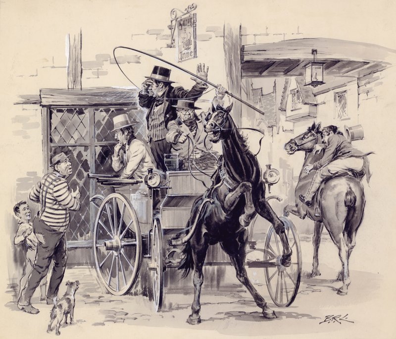 Scéna z Pickwick Papers (kvaš na papíře) od English School