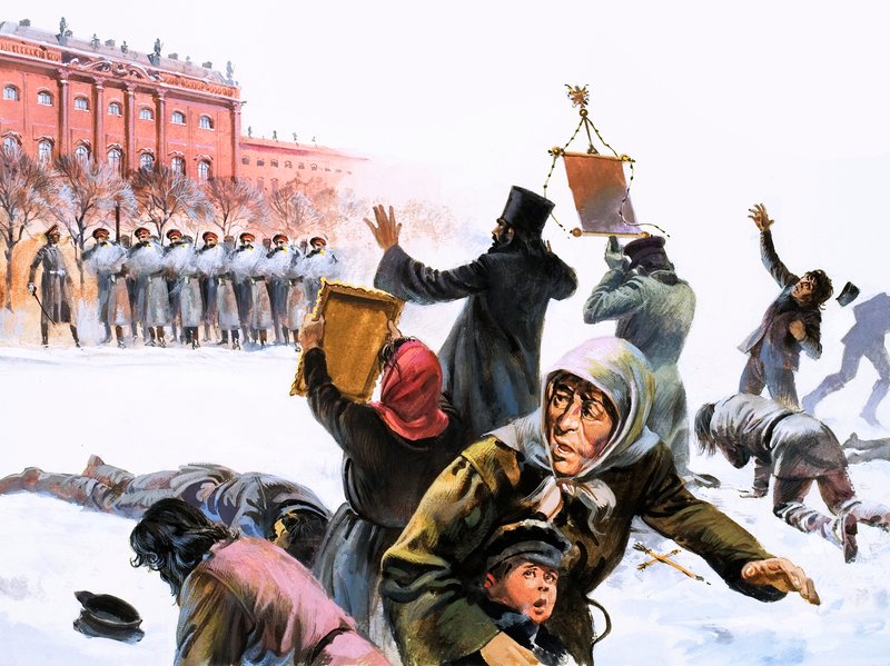 Scéna z ruské revoluce z roku 1905 od English School