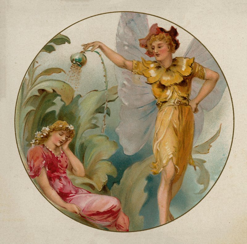 Scéna ze Shakespearova Sen noci svatojánské (chromolitho) od English School