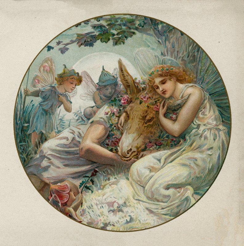 Scéna ze Shakespearova Sen noci svatojánské (chromolitho) od English School