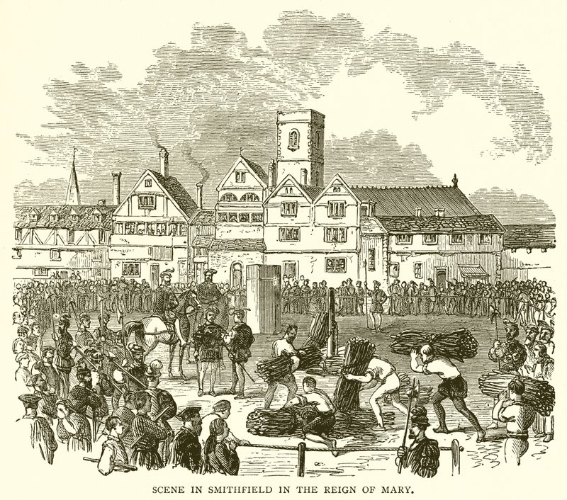 Scéna ve Smithfieldu za vlády Marie od English School