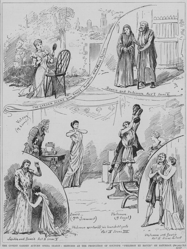 Scény z představení opery Charlese Gounoda Philemon et Baucis v Royal Opera House, Covent Garden, Londýn od English School