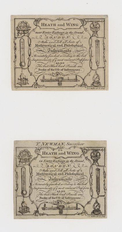 Scientific Instrument Makers, Heath and Wing a jeho nástupce T Newman, vyměňují karty od English School