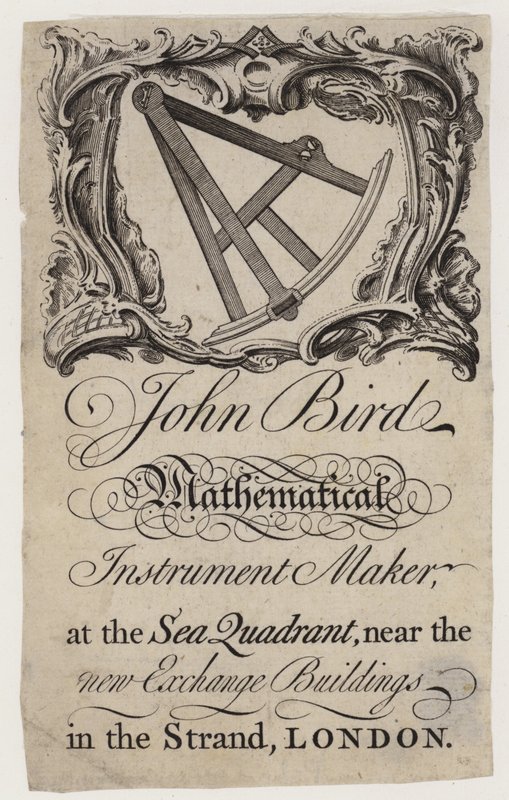 Výrobce vědeckých přístrojů, John Bird, obchodní karta od English School