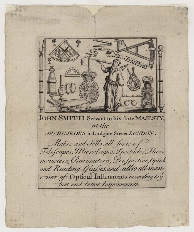 Výrobce vědeckých přístrojů, John Smith, obchodní karta od English School