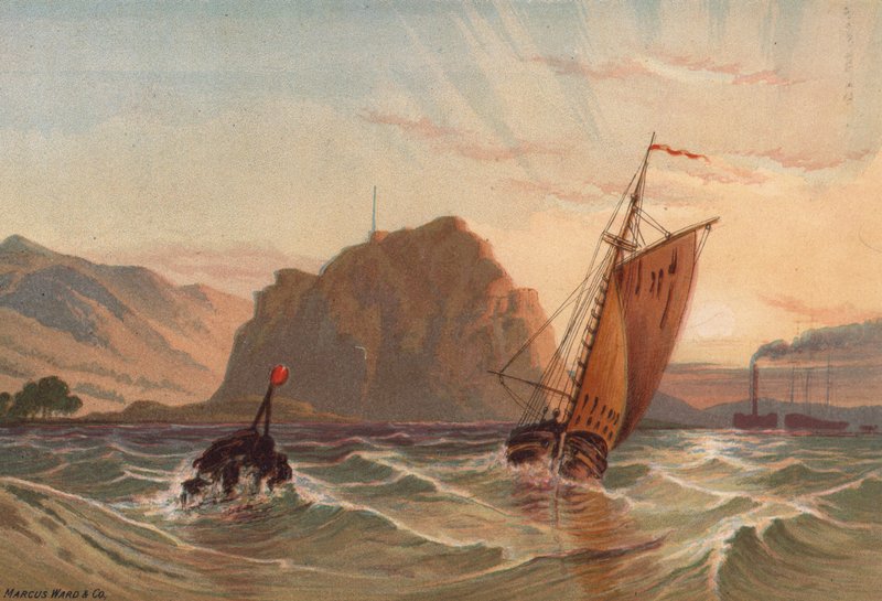 Skotsko, hrad Dumbarton (barevné lito) od English School