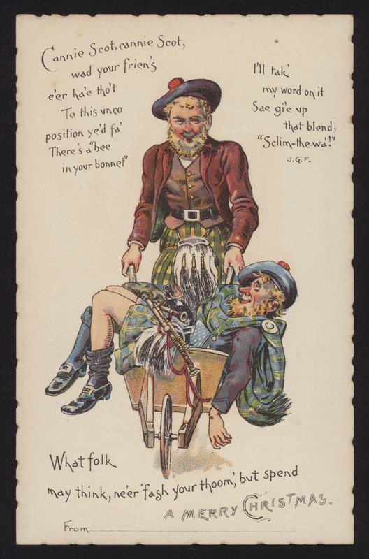 Skot veze svého opilého přítele domů na kolečku (chromolitho) od English School