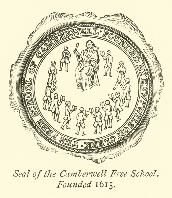 Pečeť Camberwell Free School, založená 1615 od English School