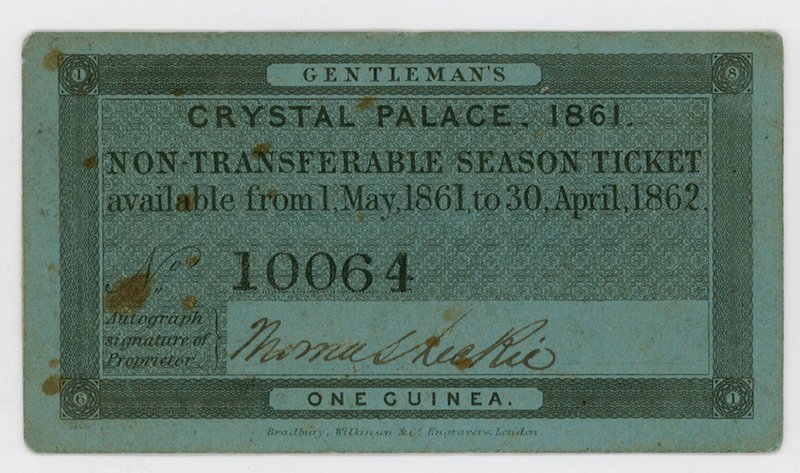 Permanentka pro vstup do Crystal Palace, 186162 od English School