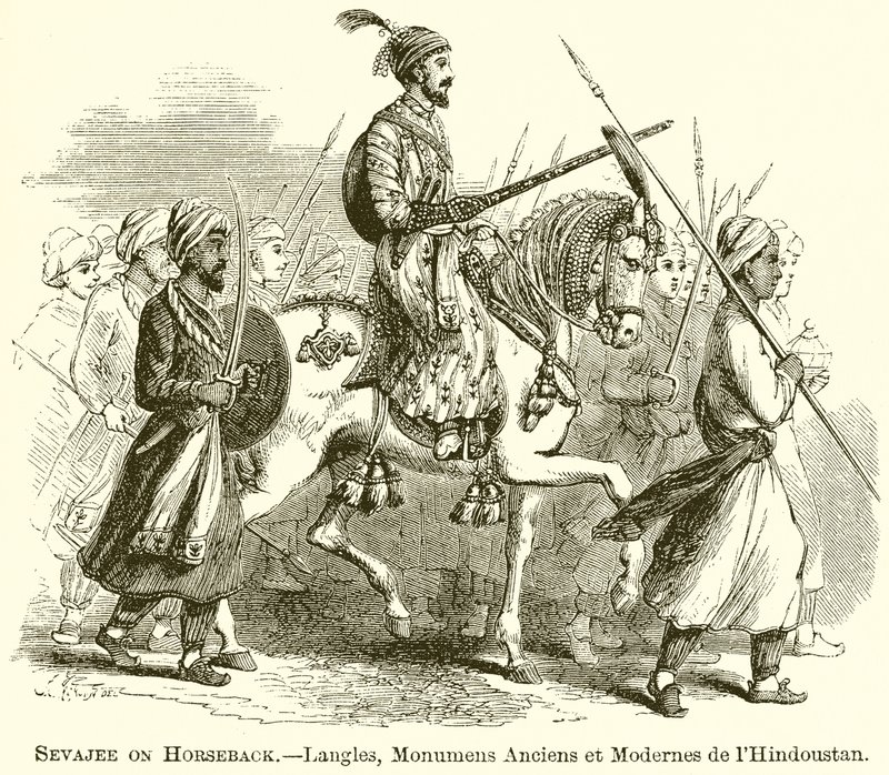 Sevajee on Horseback - Langles, starověké a moderní památky Hindustanu od English School