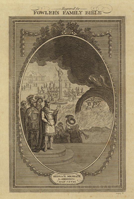 Shadrach, Meshach a Abednego, Daniel, kapitola 3, verš 22 (rytina) od English School