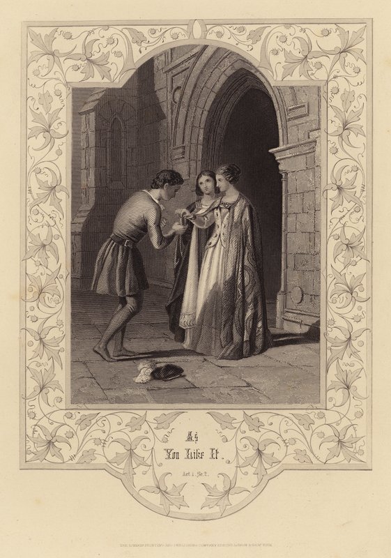 Shakespeare: Jak se vám líbí, 1. dějství, 2. scéna (rytina) od English School