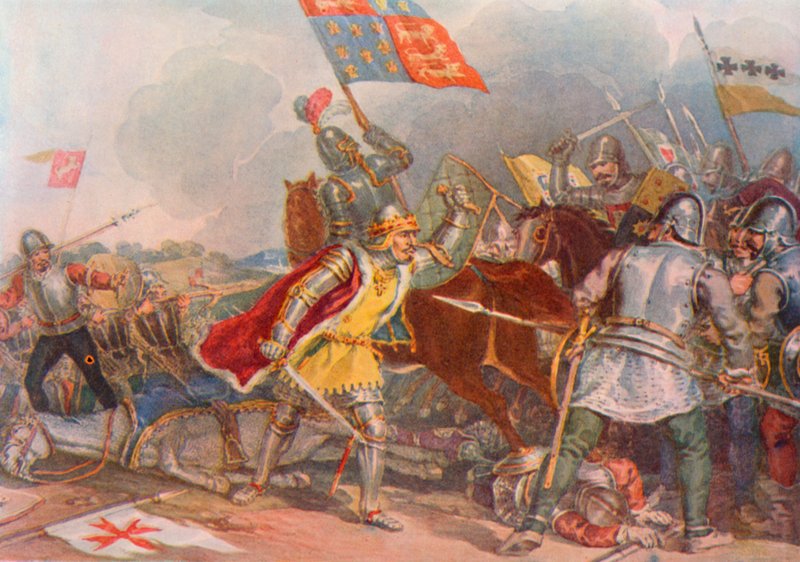 Shakespeare: Richard Třetí v Bosworthu, král Richard III., dějství V, scéna 4 (barevné lito) od English School
