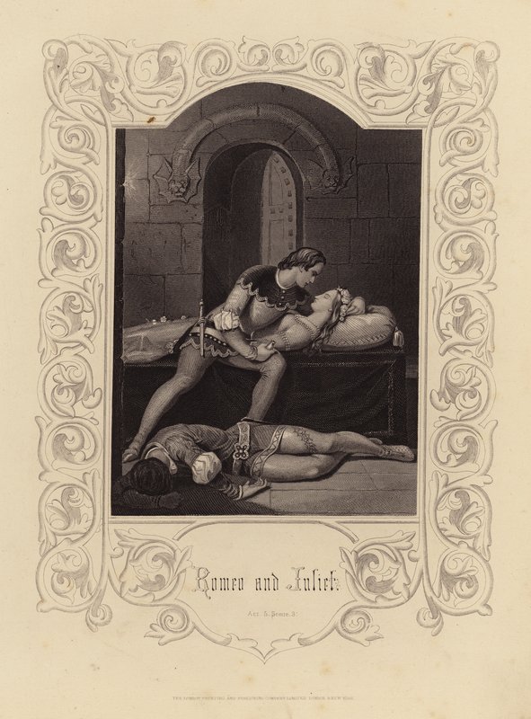 Shakespeare: , 5. dějství, 3. scéna (rytina) od English School