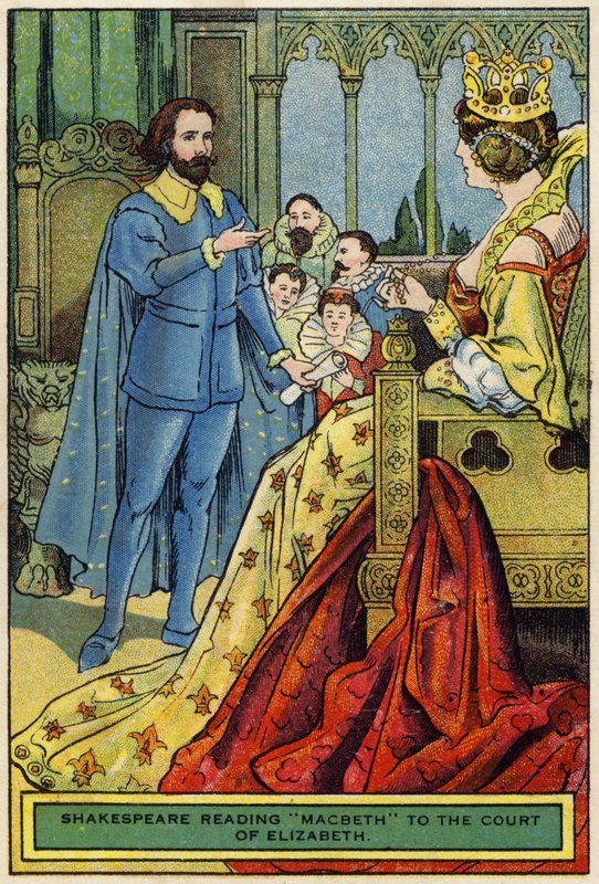 Shakespeare čte Macbetha na dvoře Alžběty od English School
