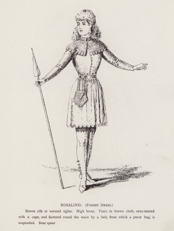 Shakespearovo Jak se vám líbí: Rosalind, lesní šaty (litho) od English School
