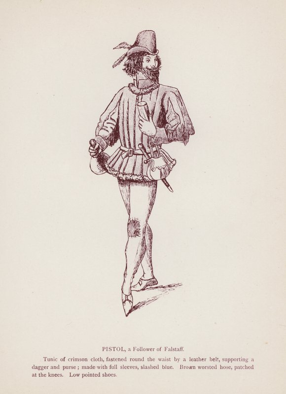 Shakespearovy Veselé paničky z Windsoru: Pistole, následovník Falstaffa (litho) od English School