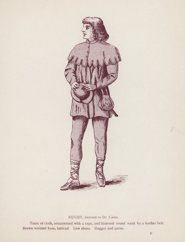 Shakespearovy Veselé paničky z Windsoru: Rugby, služebník doktora Caiuse (litho) od English School
