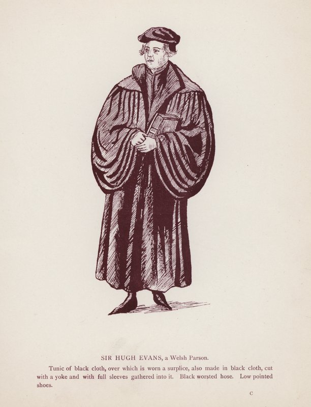 Shakespearovy Veselé paničky z Windsoru: Sir Hugh Evans, velšský farář (litho) od English School