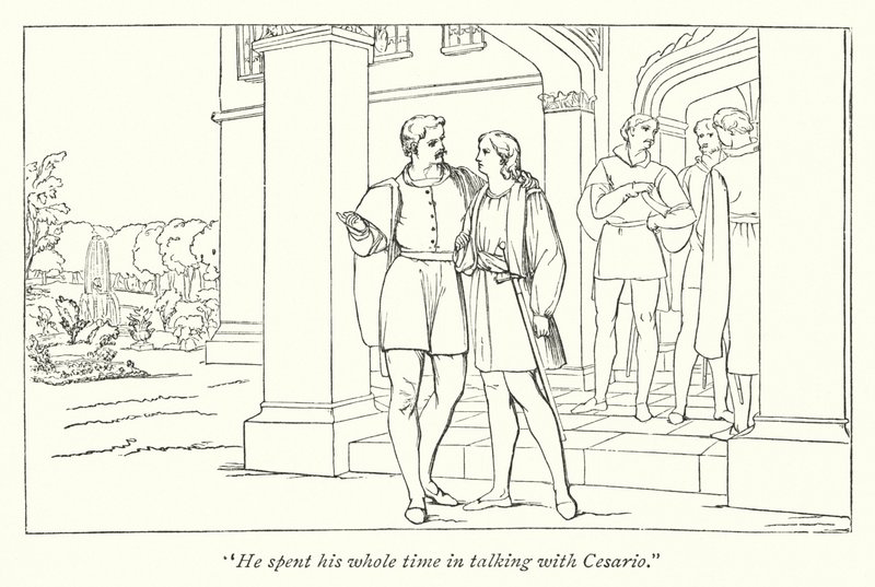 Shakespearova noc dvanáctá; Orsino posílá Violu Olivii (rytina) od English School