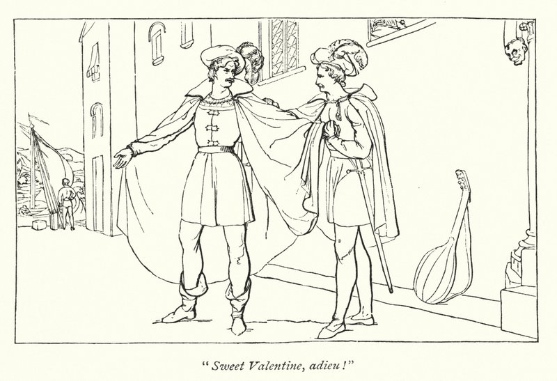 Shakespearovi dva pánové z Verony; Rozloučení Valentina a Protea (rytina) od English School