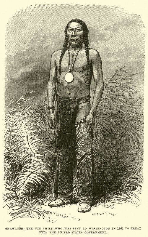 Shawanoh, náčelník Ute, který byl poslán do Washingtonu v roce 1863, aby se bavil s vládou Spojených států od English School