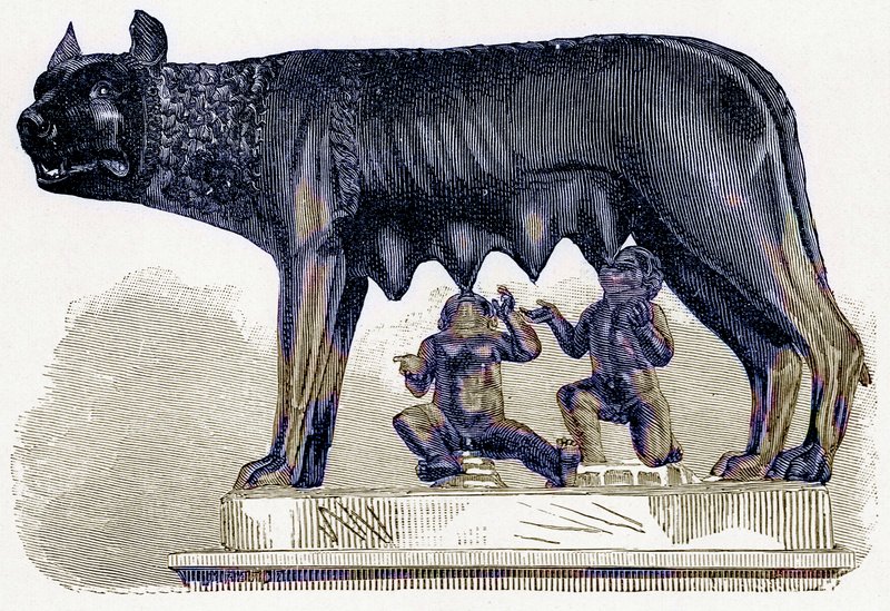 Vlčice z Kapitolu, ilustrace z Dějiny Říma od Victora Duruye, publikovaná v roce 1884 (digitálně vylepšený obrázek) od English School