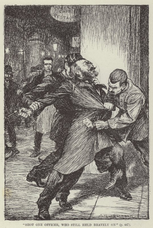 "Zastřelen jeden důstojník, který se stále statečně držel" (rytina) od English School