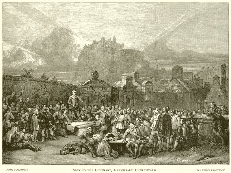 Podepsání smlouvy, hřbitov Greyfriars od English School