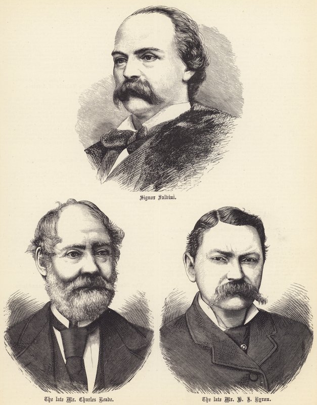 Signor Salvini, zesnulý pan Charles Reade, zesnulý pan H J Byron (rytina) od English School
