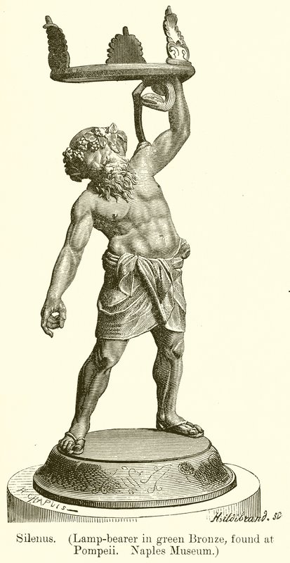 Silenus. (Lamponos v zeleném bronzu, nalezený v Pompejích. Neapolské muzeum) (rytina) od English School