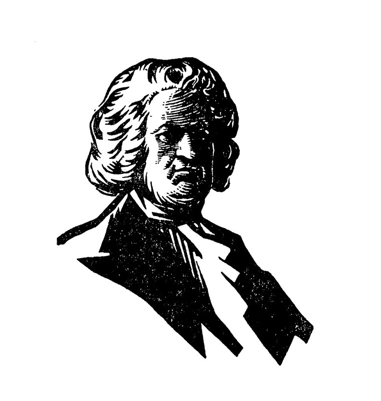 Siluetový portrét Johanna Sebastiana Bacha (barevná litografie) od English School