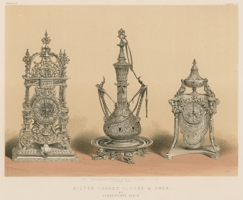 Silver Chased Clock and Ewer od Barbedienne, Paříž od English School