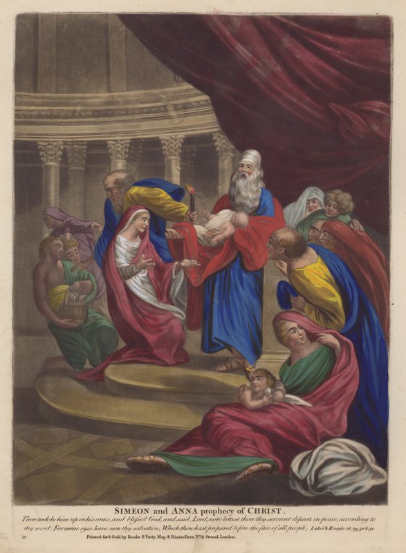 Simeon a Anna proroctví o Kristu (barva litho) od English School