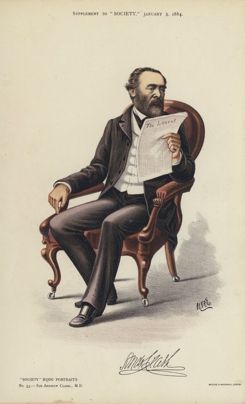 Sir Andrew Clark, MD (barevné lito) od English School