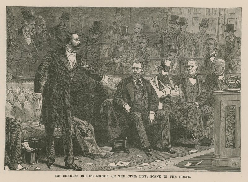 Sir Charles Dilkes pohyb na Civil List: scéna ve sněmovně od English School