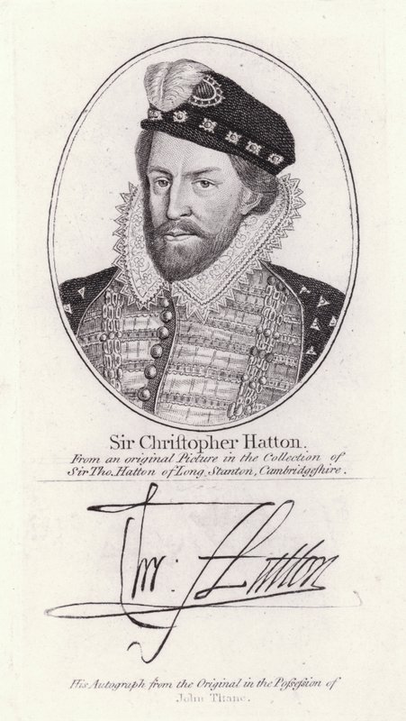Sir Christopher Hatton, lord kancléř Anglie a oblíbenec královny Alžběty I. (rytina) od English School