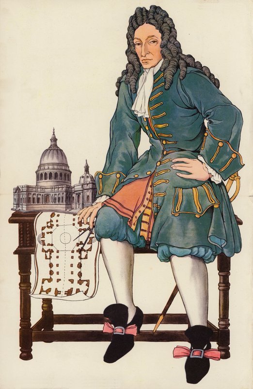 Sir Christopher Wren (barevné lito) od English School