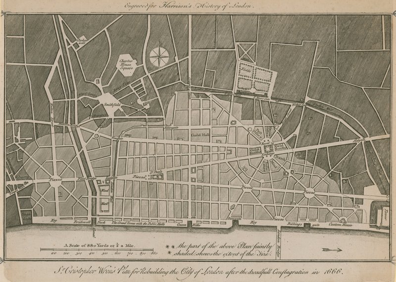 Sir Christopher Wrens plán na přestavbu City of London po strašlivém požáru v roce 1666 od English School
