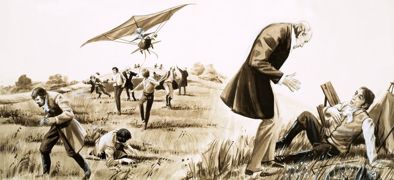 Kočí sira George Cayleyho létá s letadlem v roce 1852 od English School
