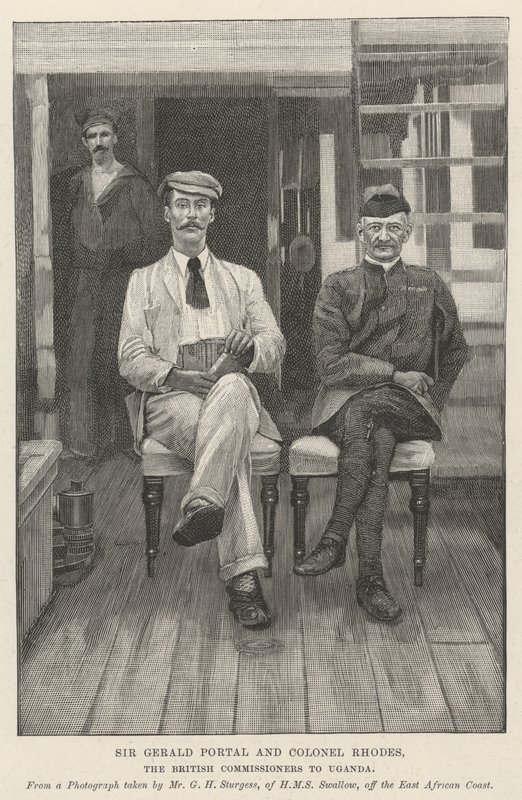 Sir Gerald Portal a plukovník Rhodes, britští komisaři do Ugandy (rytina) od English School