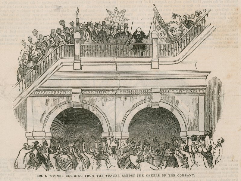 Sir Isambard Brunel odchází z tunelu za jásotu společnosti od English School