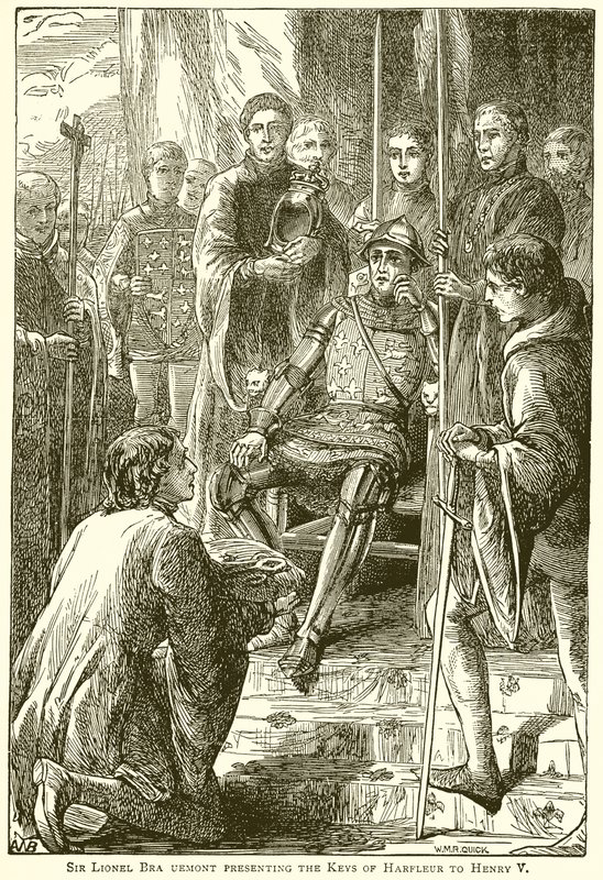 Sir Lionel Bra Uemont předává klíče od Harfleur Henry V od English School