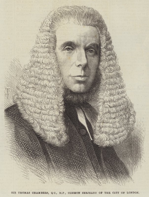 Sir Thomas Chambers, QC, poslanec, Common Serjeant of the City of London (rytina) od English School