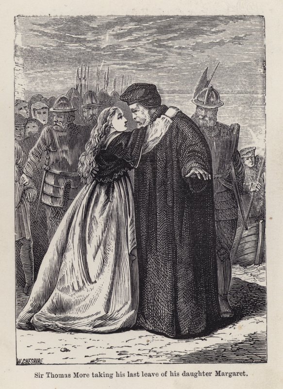 Sir Thomas More se naposledy loučí se svou dcerou Margaret Roper (rytina) od English School
